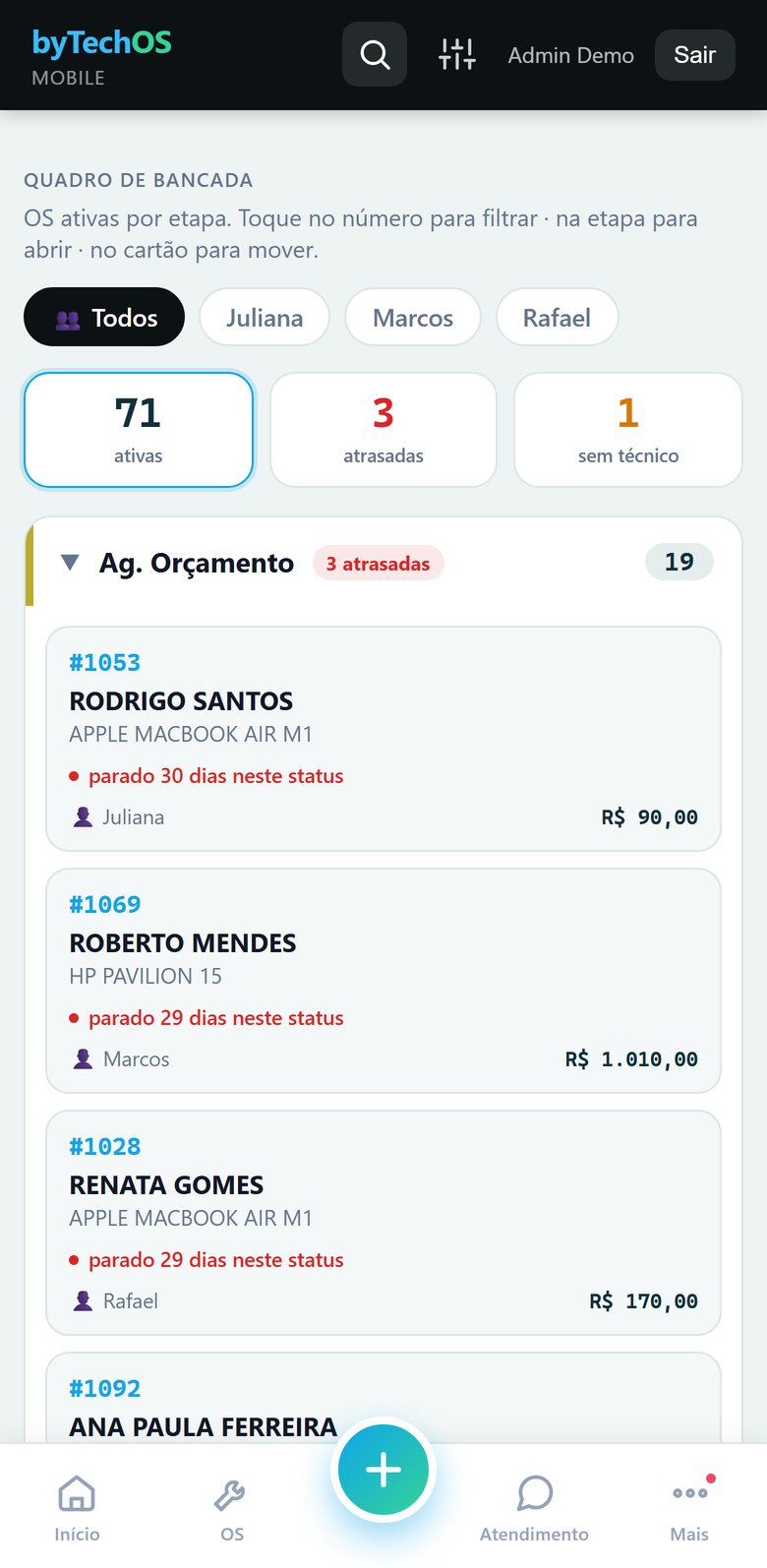 O mesmo quadro de bancada aberto no celular